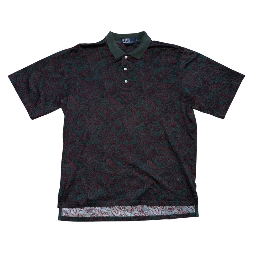 Polo Ralph Lauren Mens XL Paisley Polo Shirt Green Red Short Sleeve Vintage